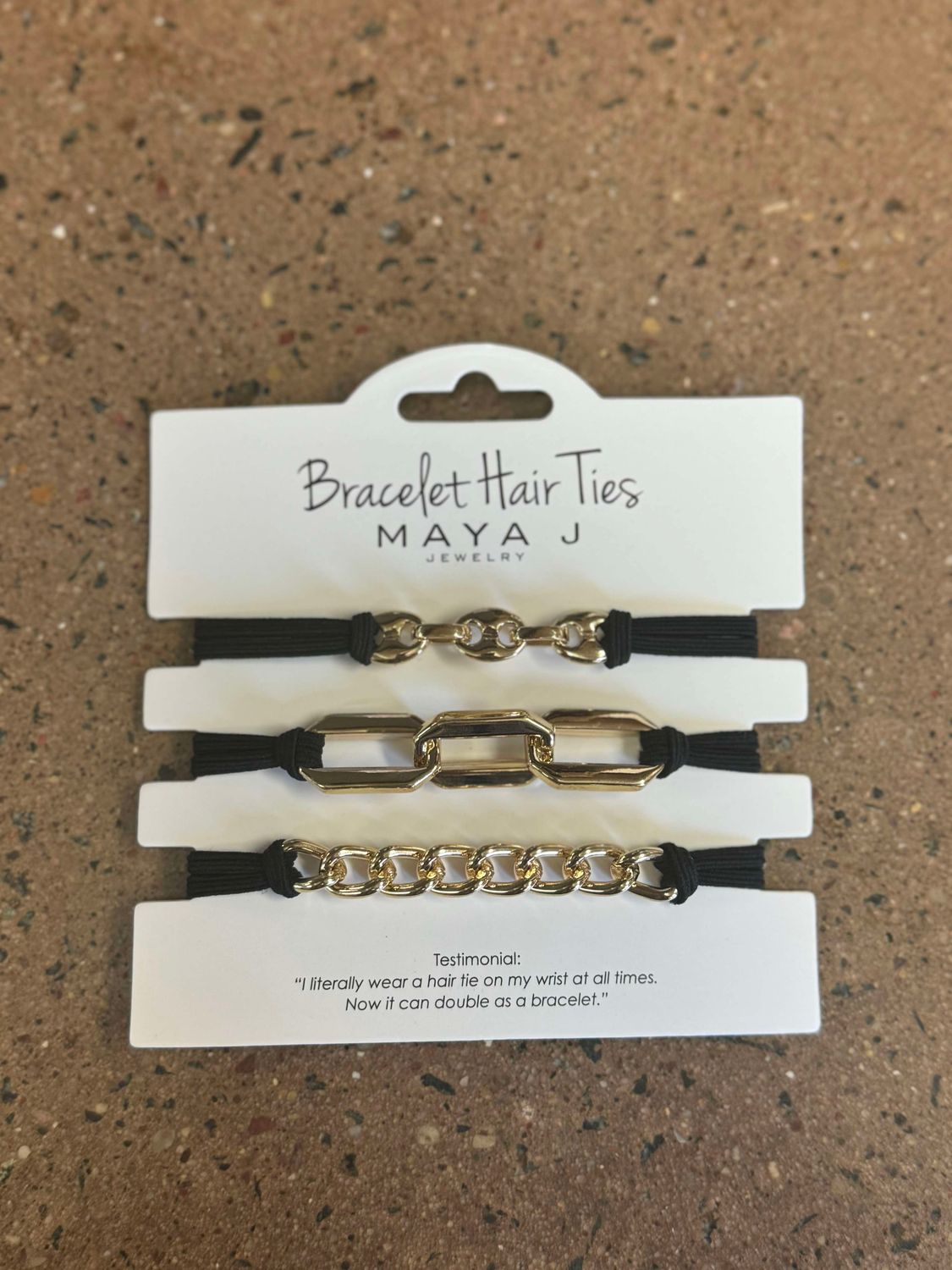 Maya J Bracelet Hair Ties- Gold w/ Black Elastic