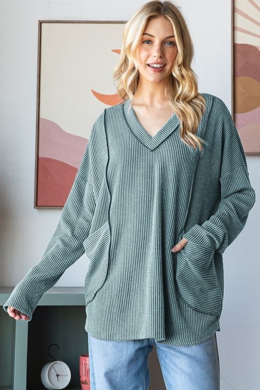 Plus Long Sleeve Solid Urban Ribbed Top