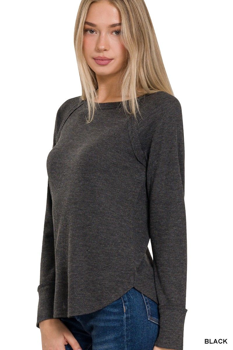 Baby Waffle Long Sleeve, Color: Black, Size: Small