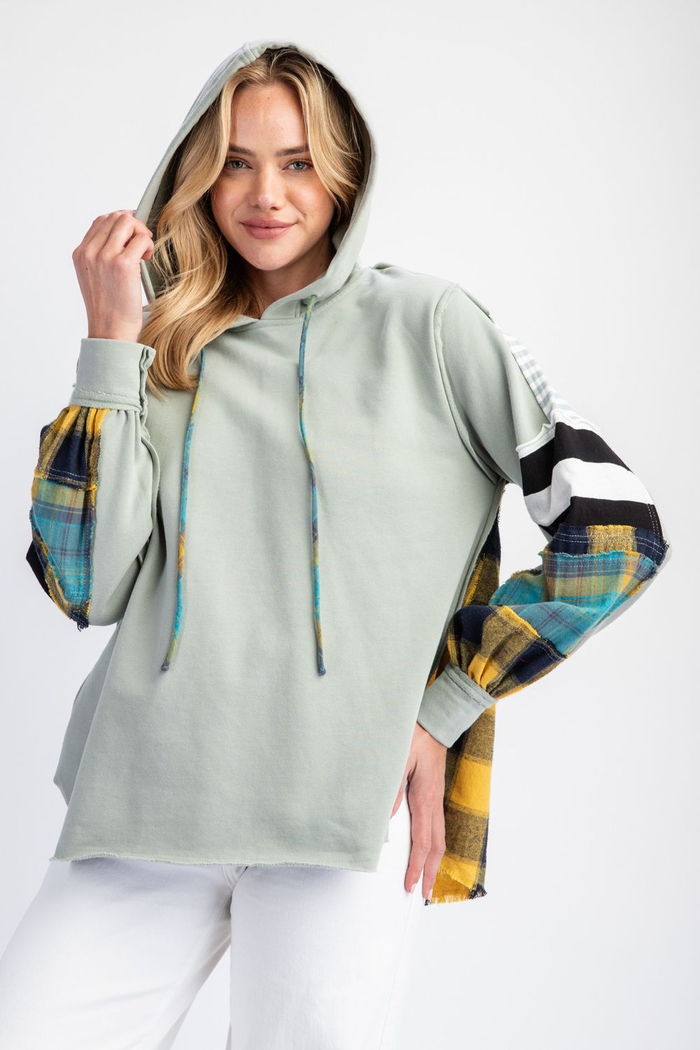 Plus Size-Loose Fit Hoodie Pullover- Sage
