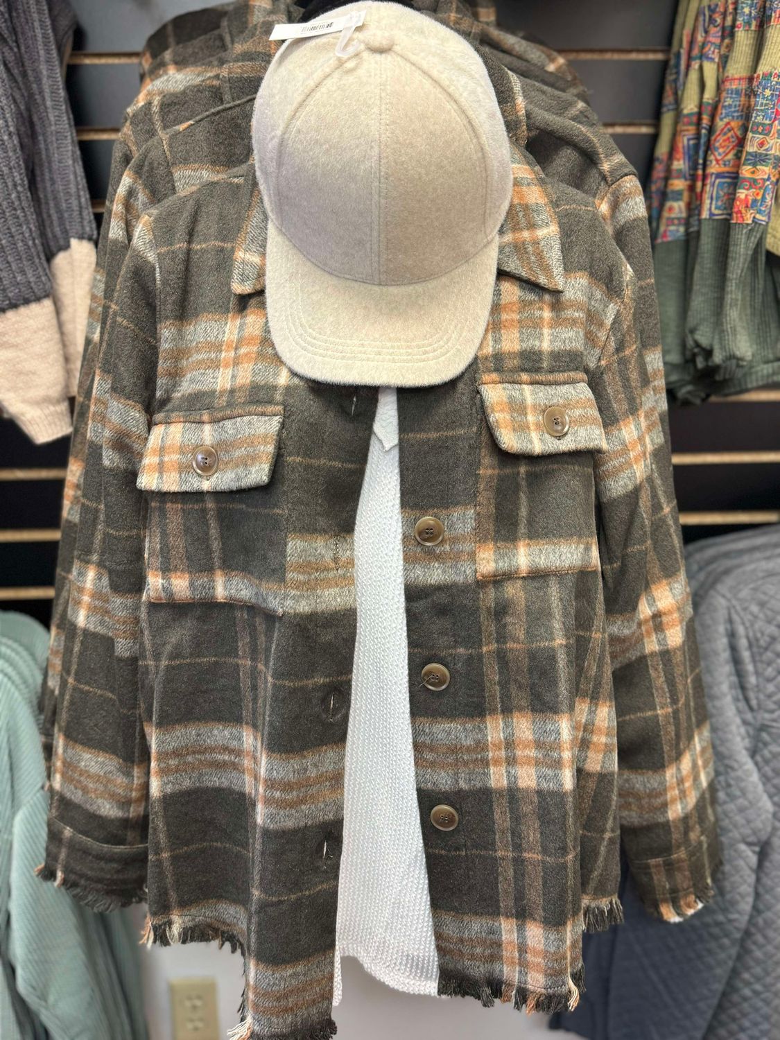 Fringe Detail Plaid Button Down