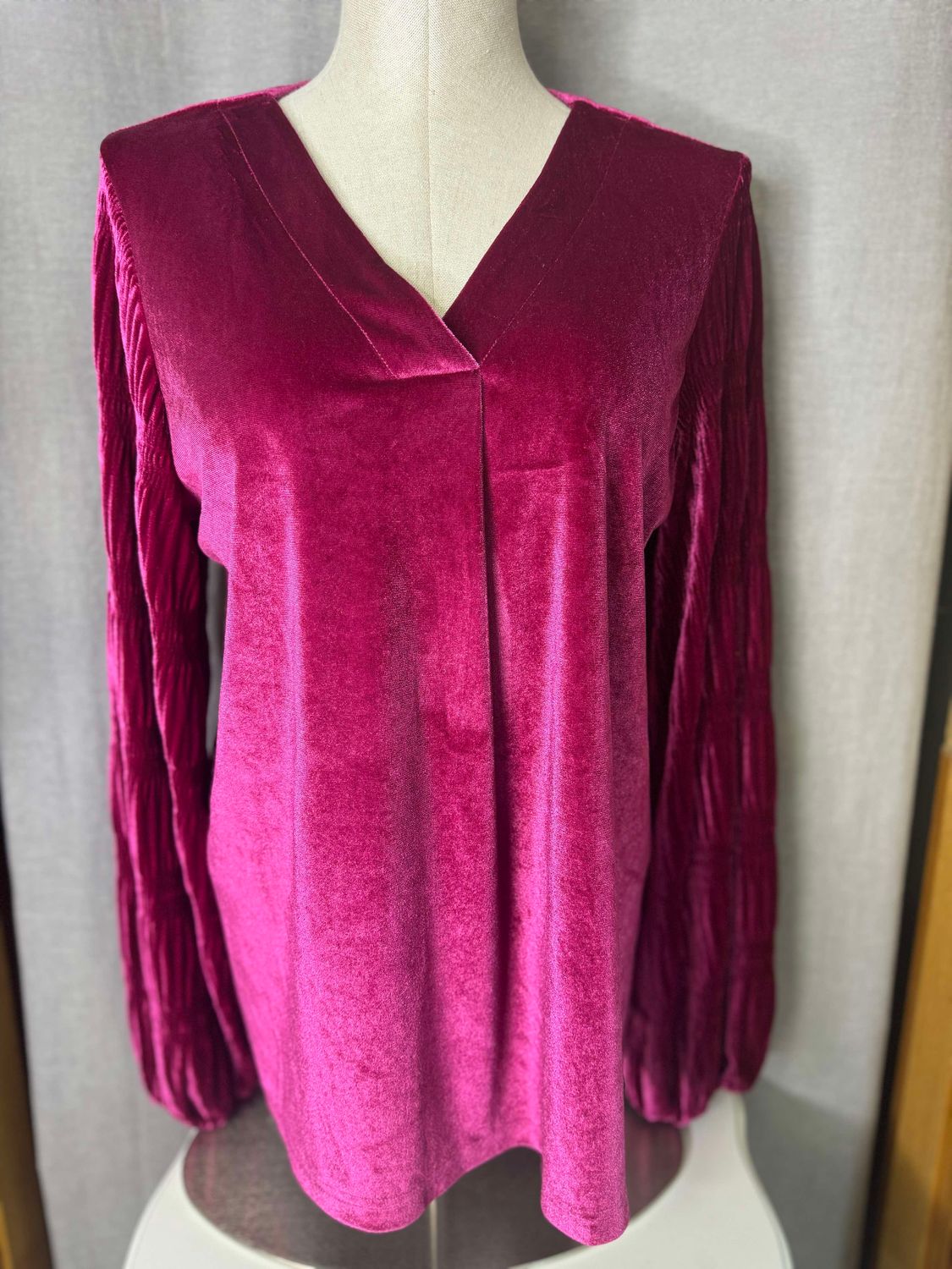 Draped neckline velvet blouse
