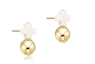 Signature Cross Off-White Stud - Gold