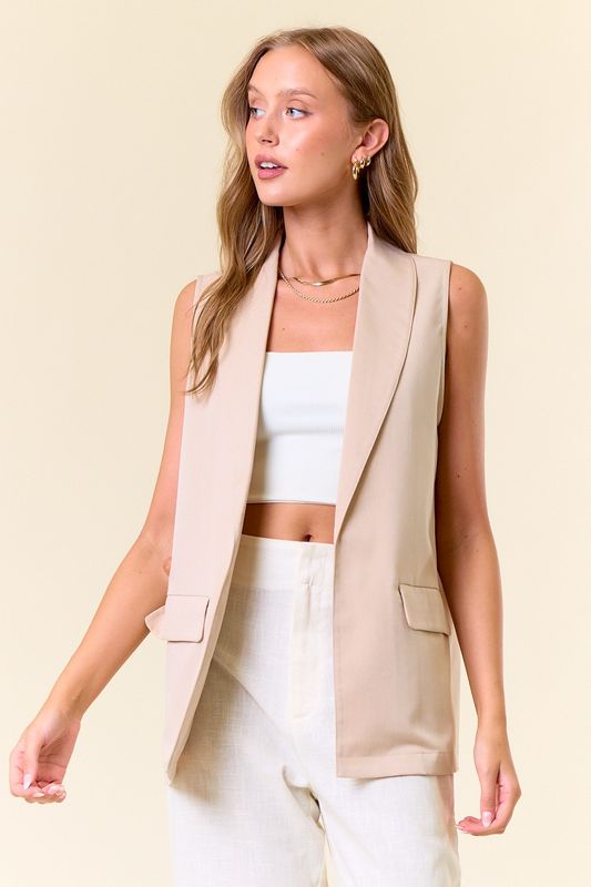 Shawl Neck Open Front Vest Blazer