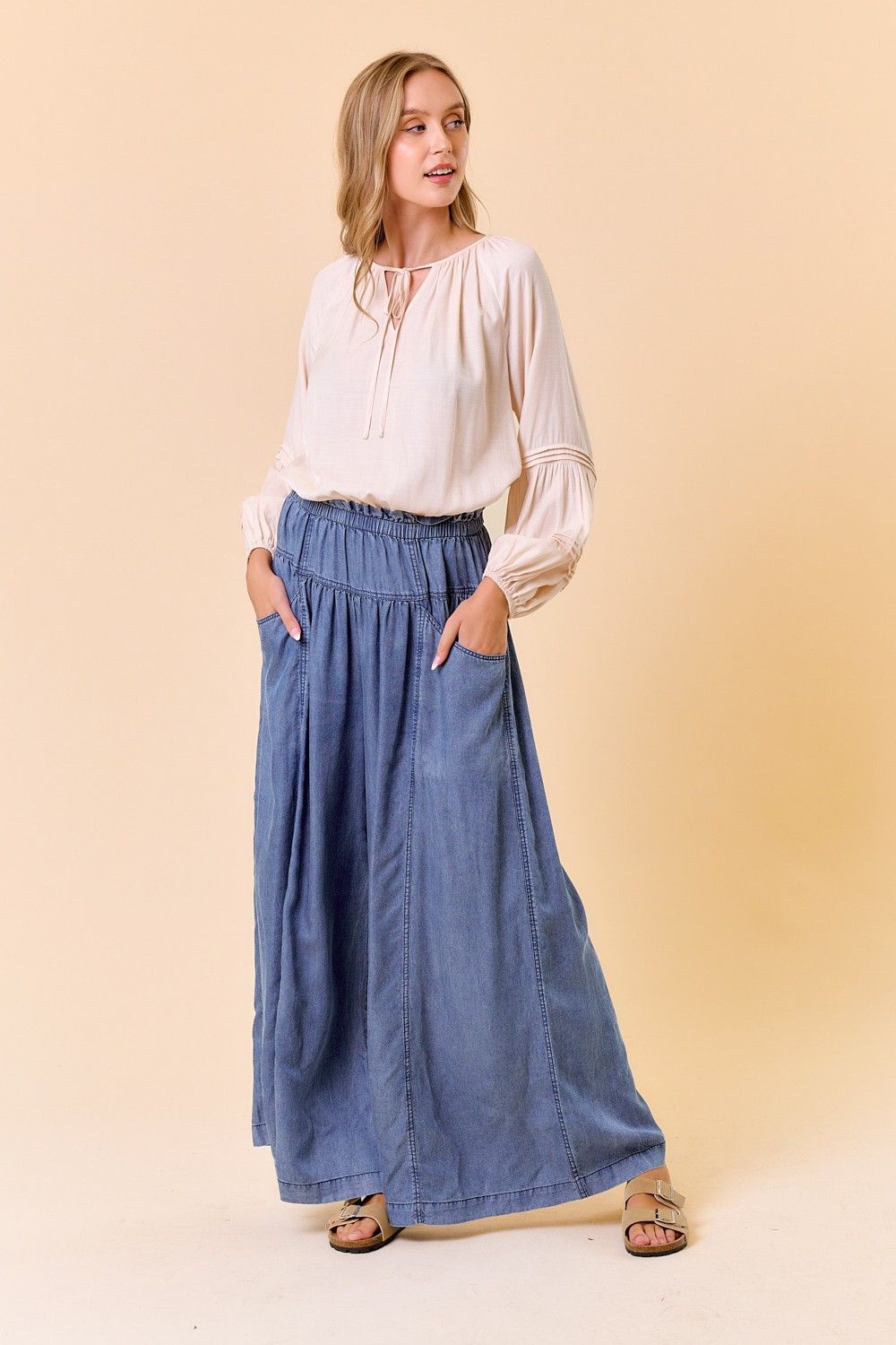 Tencel Denim Paperbag Volume Wide-Leg Pant