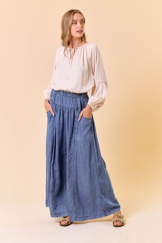 Tencel Denim Paperbag Volume Wide-Leg Pant