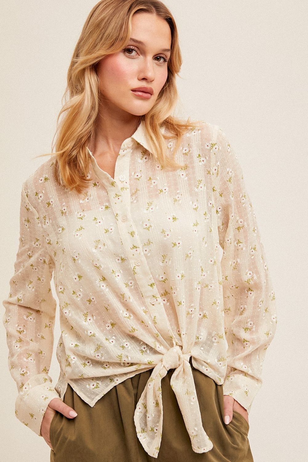 Daisy Sheer Button Down Blouse