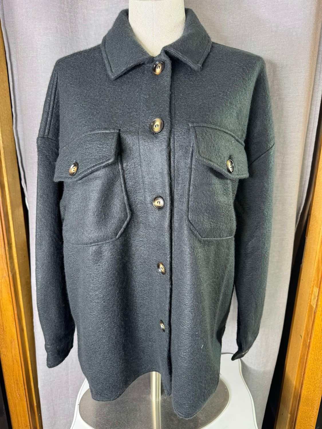 LS Button Down Fleece Jacket , Color: Black, Size: Small