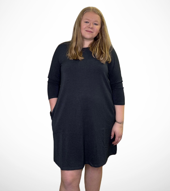 Knit 3/4 Sleeve Dress- Charcoal