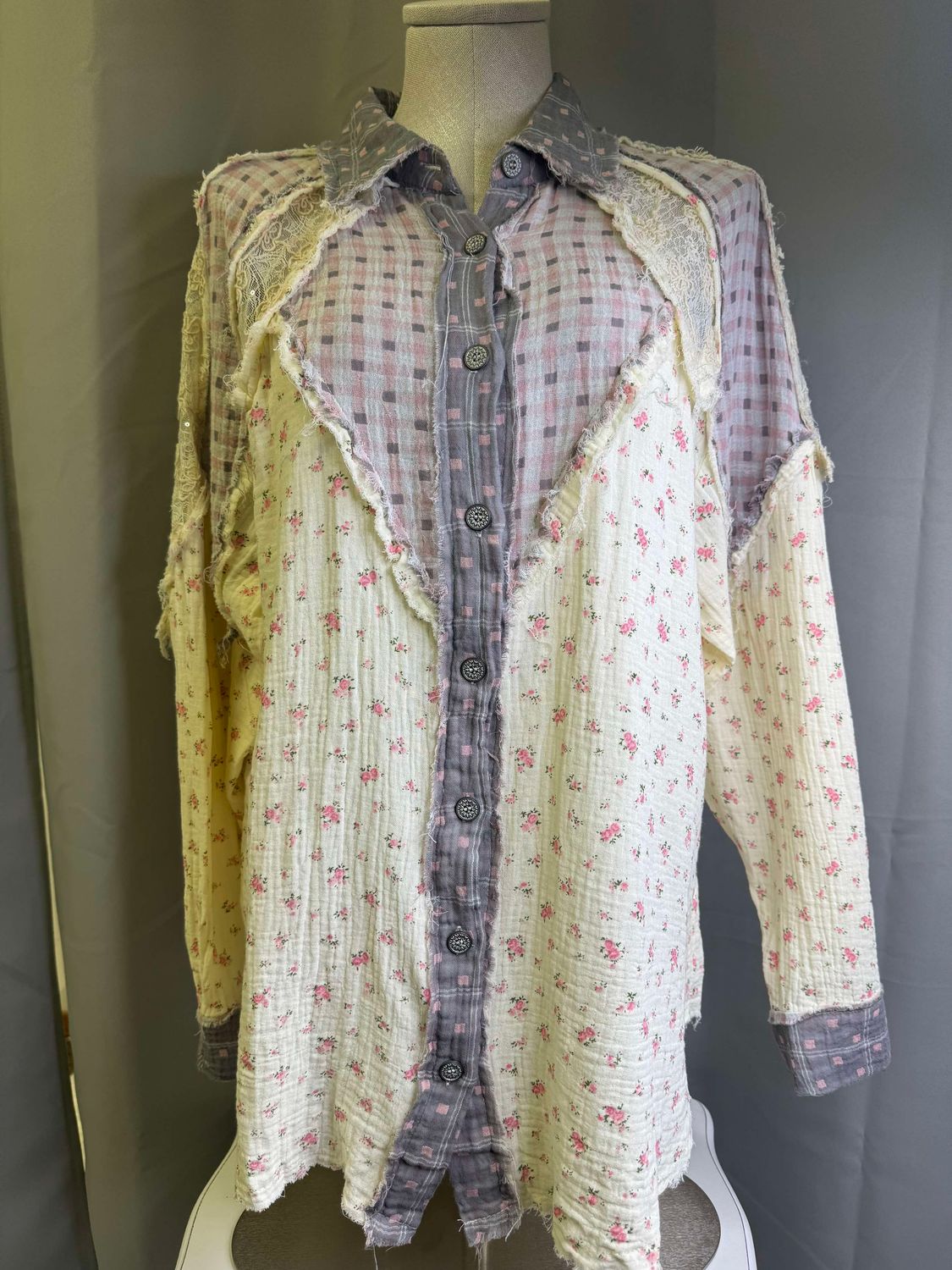 LS Plaid Gauze Woven Print Shirt