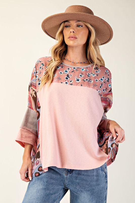 Print Mix Cotton Jersey Top