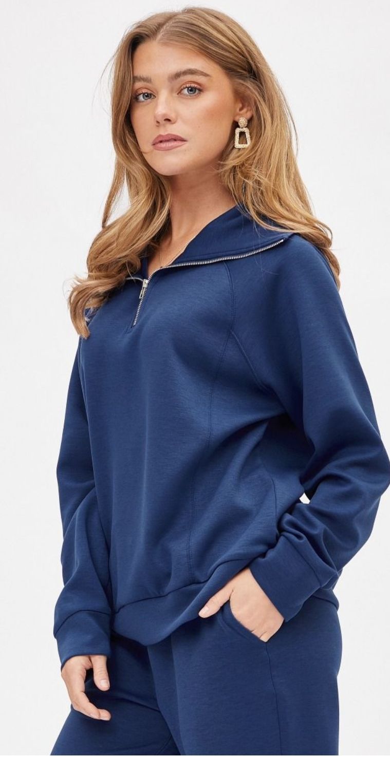 Hamptons 1/4 L/S Scuba Top, Color: Azure Navy, Size: Small