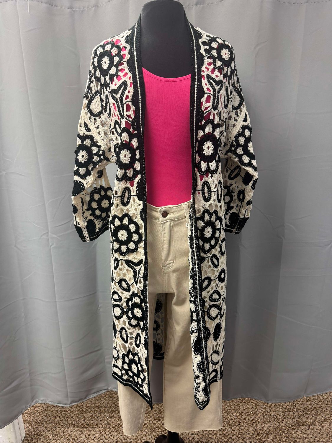 Crochet Floral LS Weave Knit Cardi