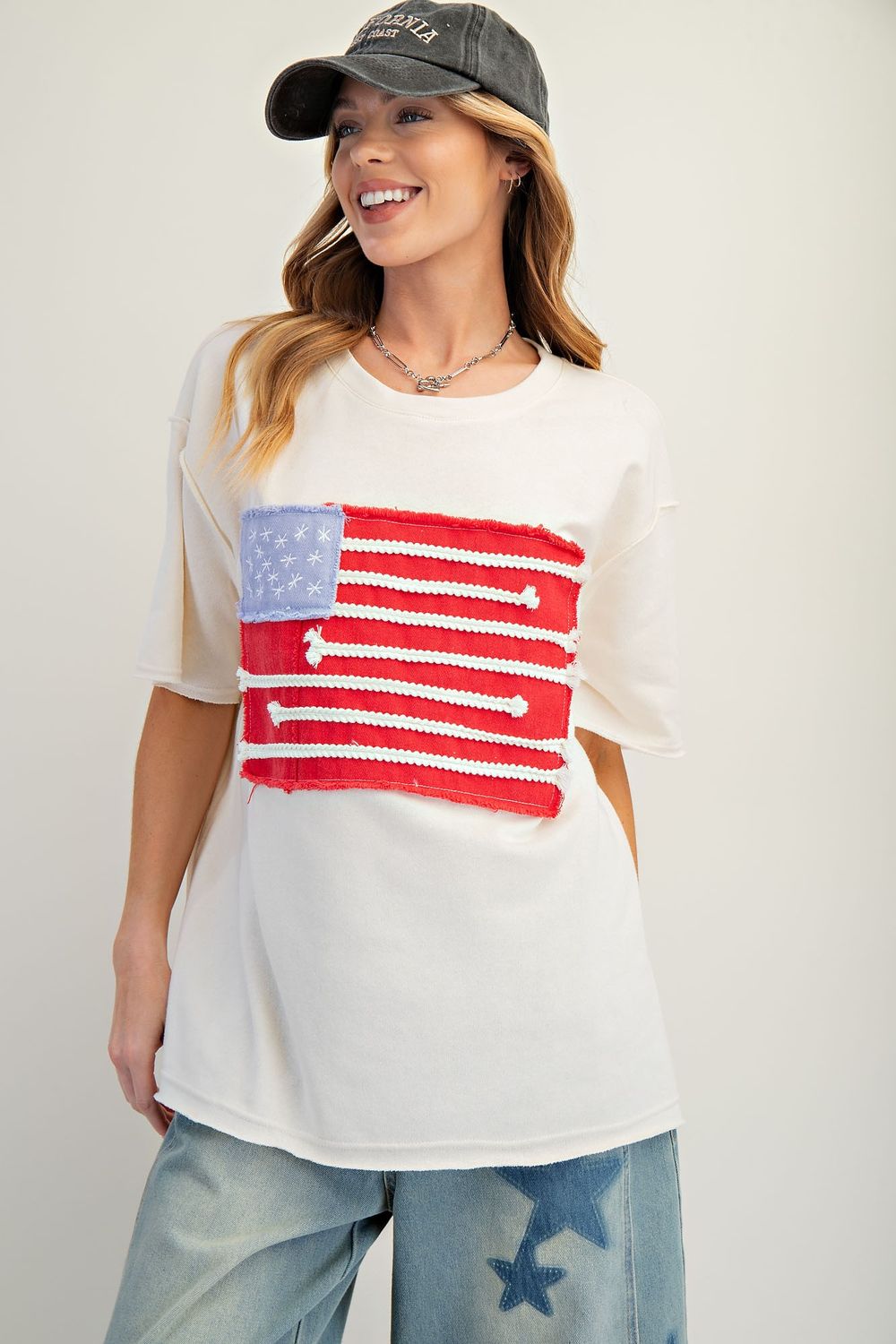 American Flag Patch Front Boxy Top