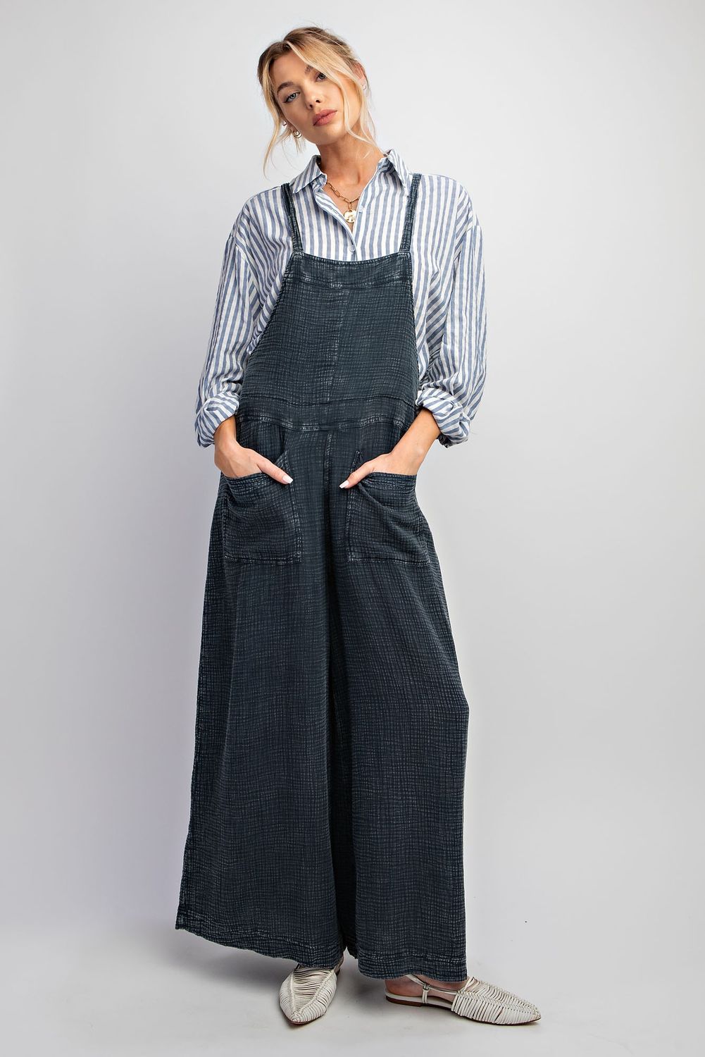 Faded Denim Washed Cotton Jumpsuit