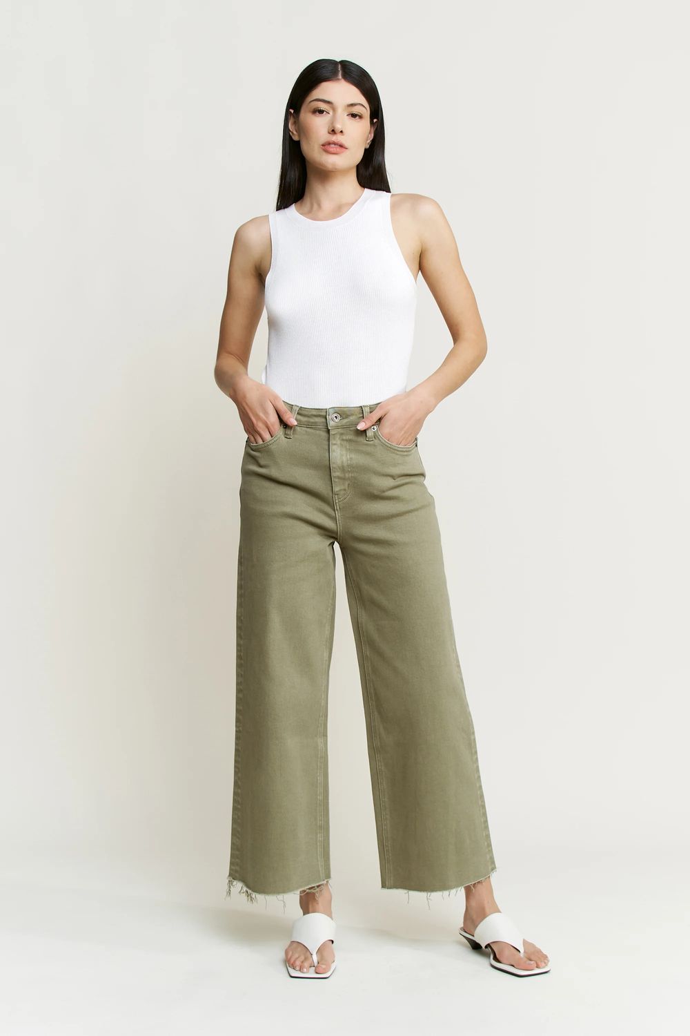 Super High Wide Cropped Utility- Olive (MDP-W3497AG)