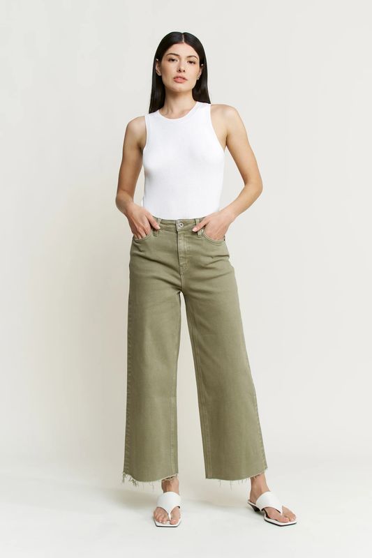 Super High Wide Cropped Utility- Olive (MDP-W3497AG)