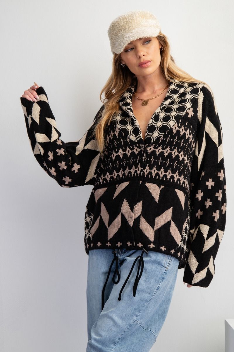 Ethnic Printed Knit Sweater Cardi