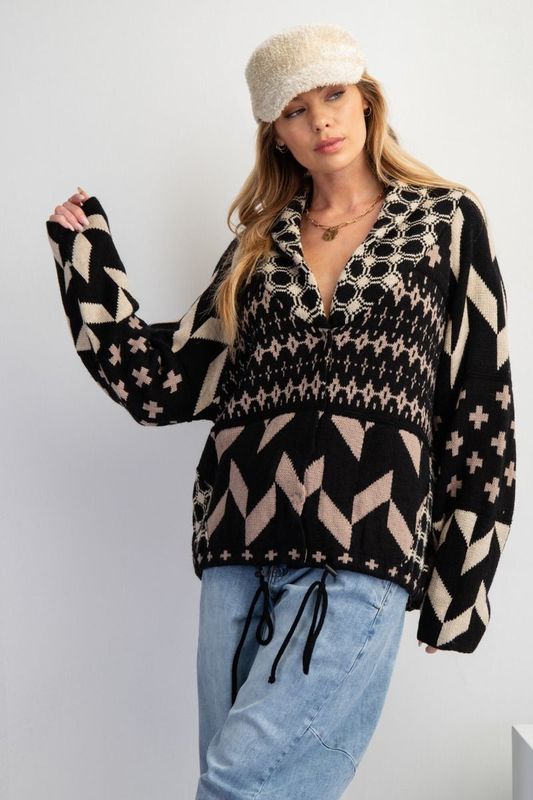 Ethnic Printed Knit Sweater Cardi