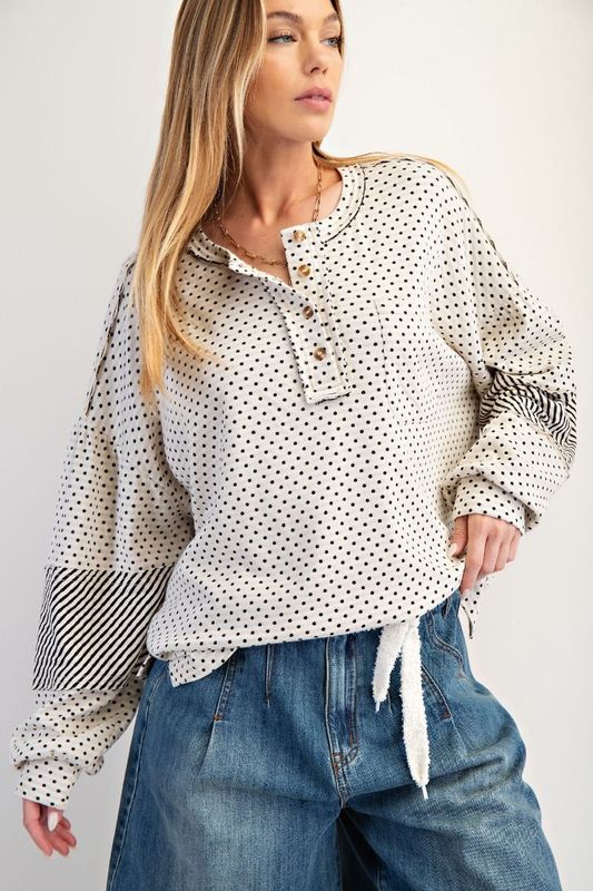 Mixed Print Washed Pullover