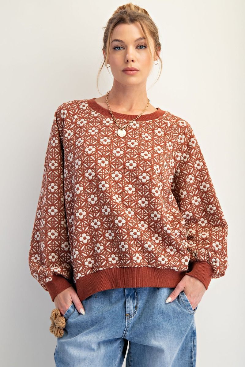 Floral Jacquard Knit Pullover