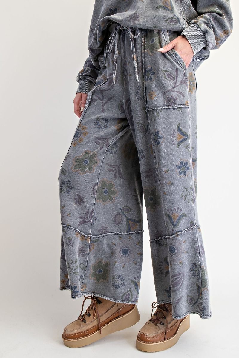 Floral Print Washed Terry Pants