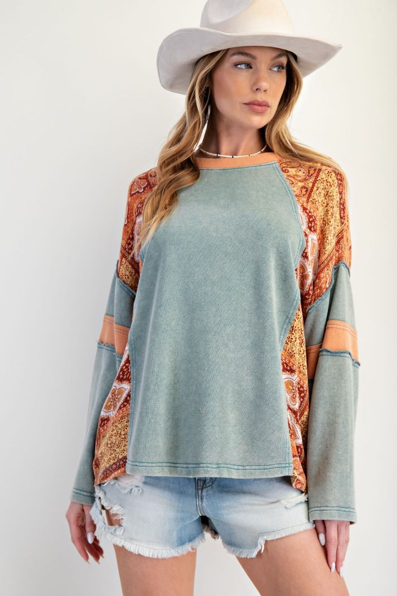 Printed Mixed Wash Cotton Jersey Top