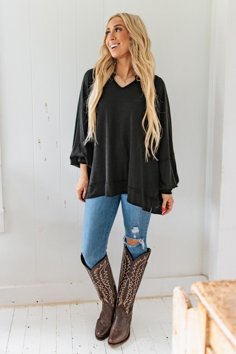 Oversized Tunic Top, Size: Small, Color: Black
