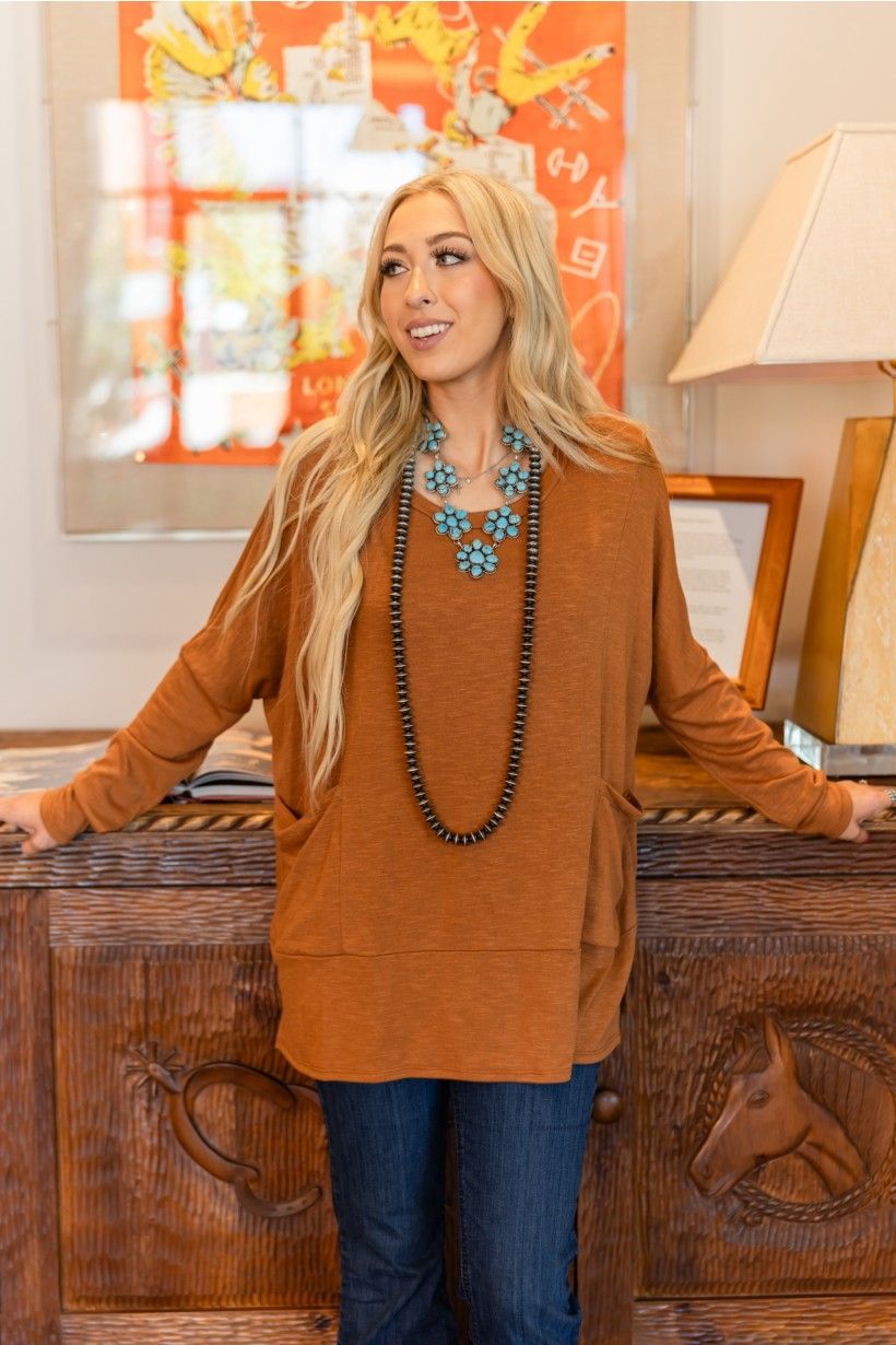 Casual Cotton Slub Top, Size: Small, Color: Caramel