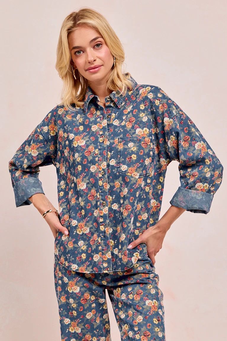 Washed Floral Denim Jacket