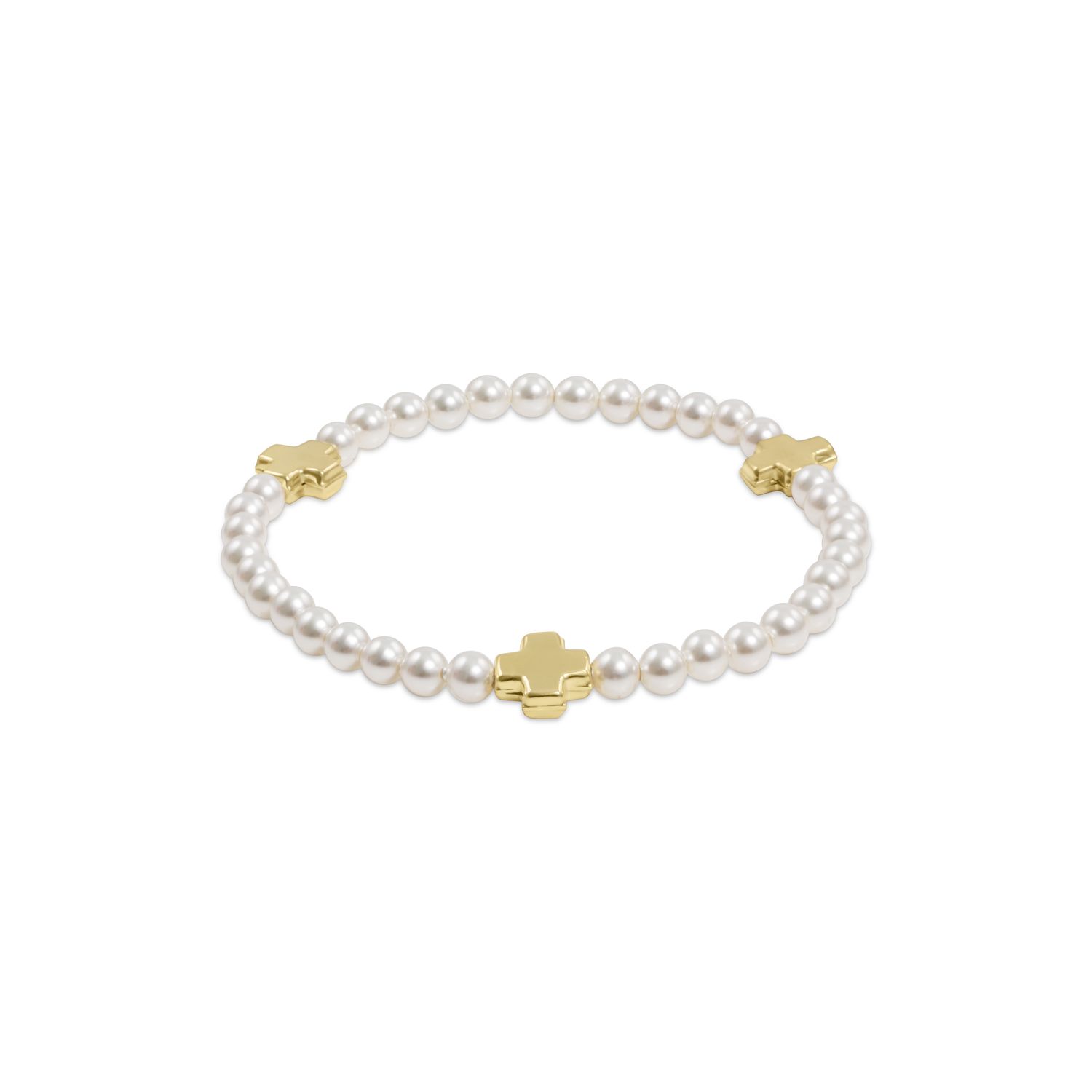 Signature Cross Pearl Pattern 4mm Bead Bracelet - Gold