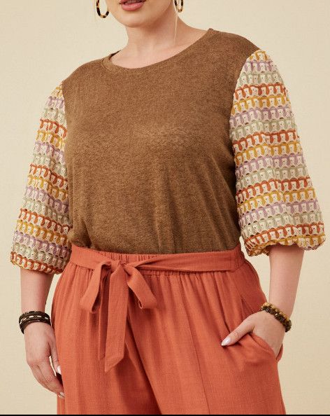 Textured Knit Sleeve Top – Mocha Plus