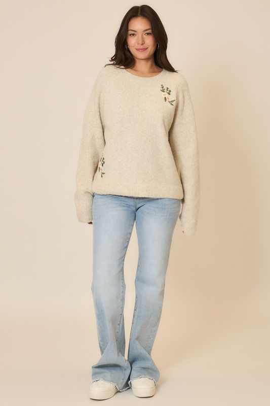 Floral Embroidered Knit Sweater