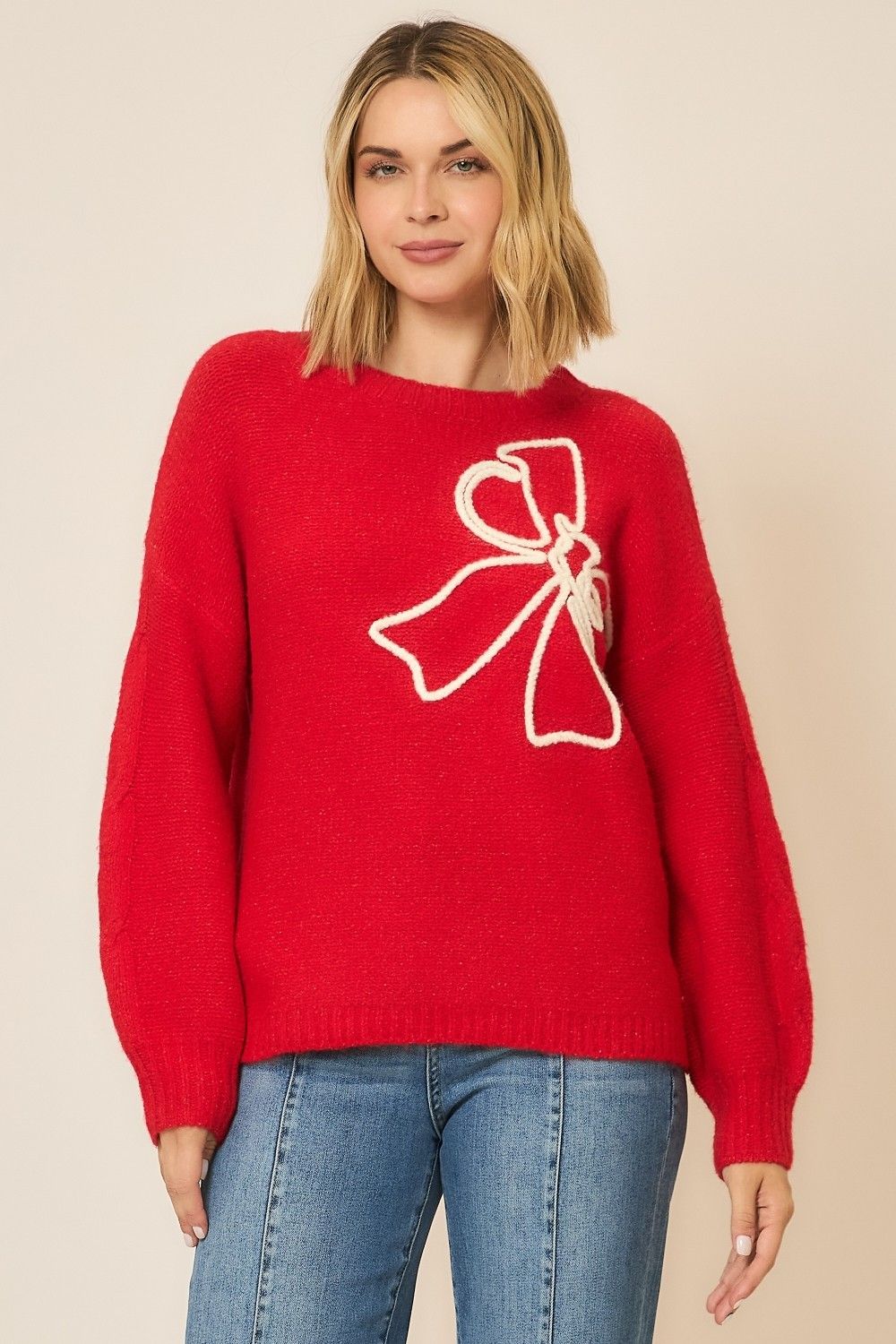 Embroidered Bow Knit Sweater
