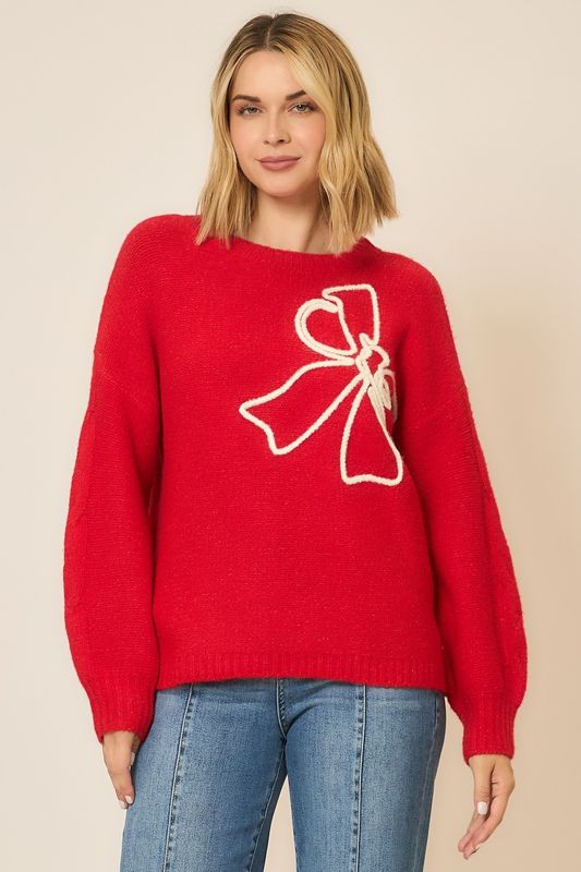 Embroidered Bow Knit Sweater