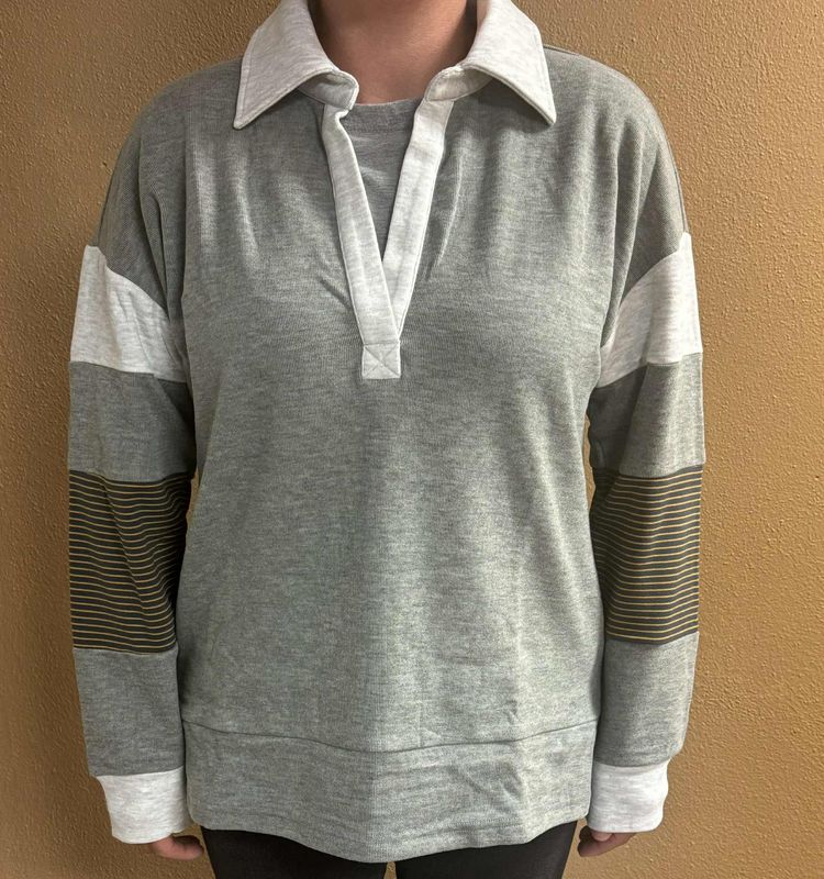 Brushed Jersey Stripe Mix Color Block Pullover