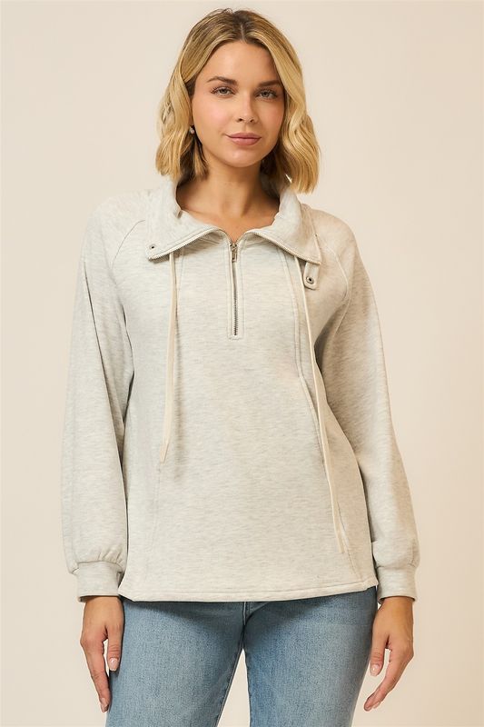 Relaxed Fit Zip Up Funnel Neck Sweatshirt