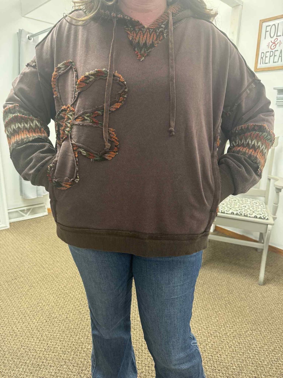 LS Daisy Patch Front Hoodie