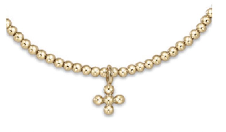 Classic Gold 2mm Bead Bracelet - Classic Beaded Signature Cross Small Gold Charm