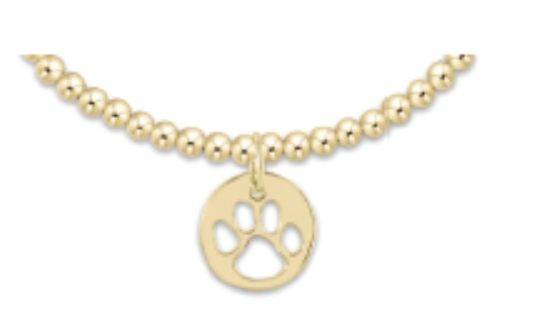 Classic Gold 3mm Bead Bracelet - Paw Print Gold Disc