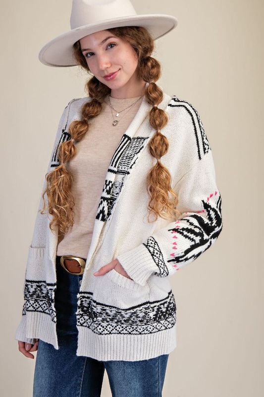 Ethnic Pattern Knit Cardi