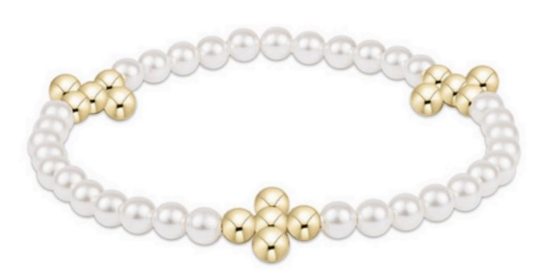Beaded 4mm Gold Signature Cross 4mm Pearl Bracelet