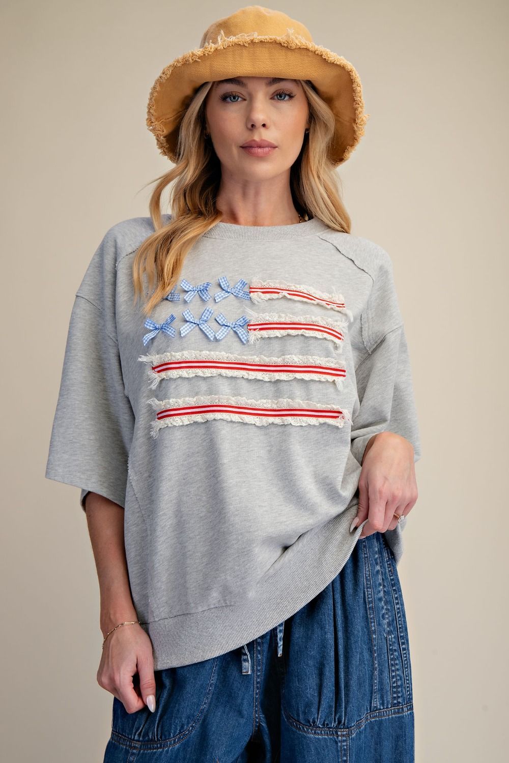 American Flag Pullover- Grey