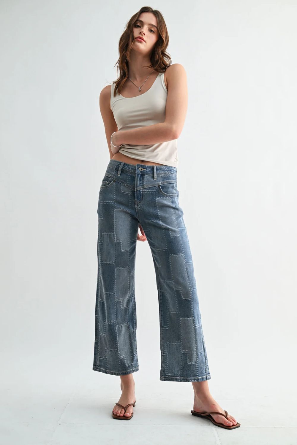 HR Wide Leg Ankle Patch Blue (MDP-W3713)