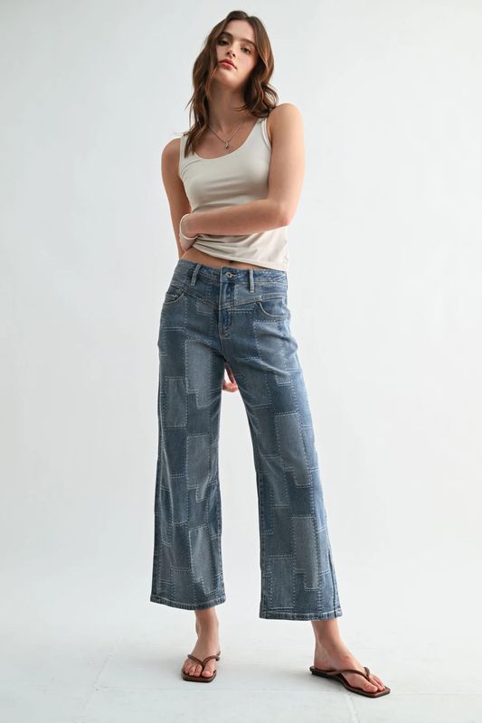 HR Wide Leg Ankle Patch Blue (MDP-W3713)