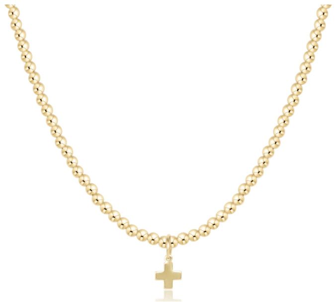 17" Choker Beaded - Classic Gold 3mm -  Signature Cross Gold Charm