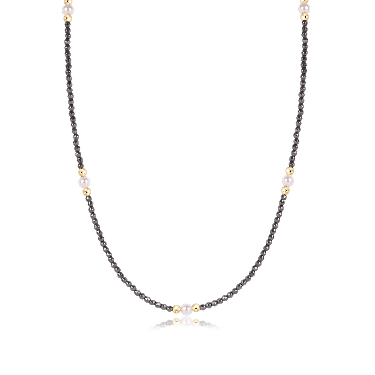 17" Choker Beaded - Purpose Pearl 4mm Faceted Hematite
