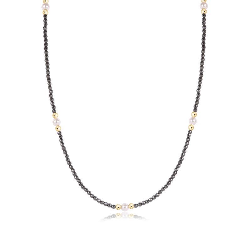 17" Choker Beaded - Purpose Pearl 4mm Faceted Hematite