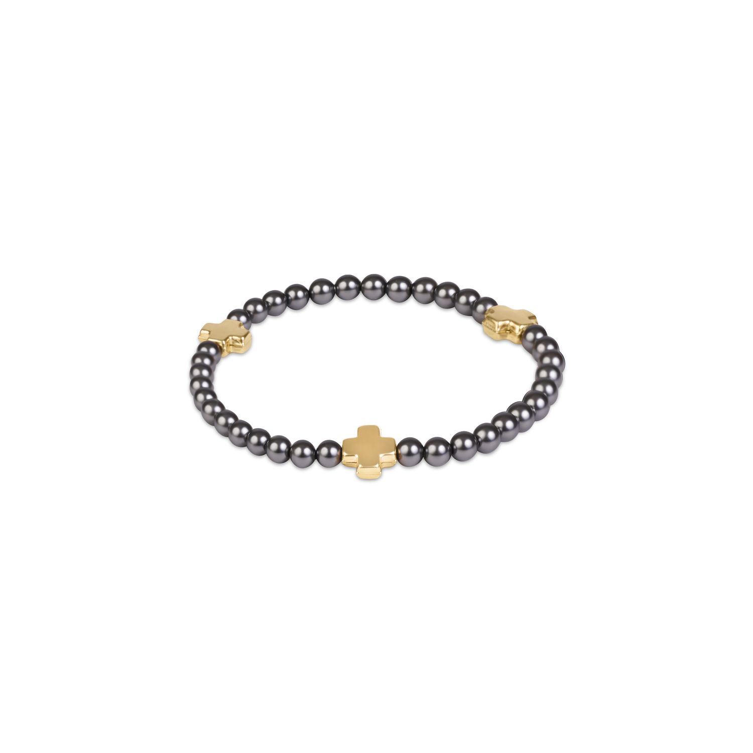 Extends Signature Cross 4mm Pearl Dark Grey Bracelet - Gold