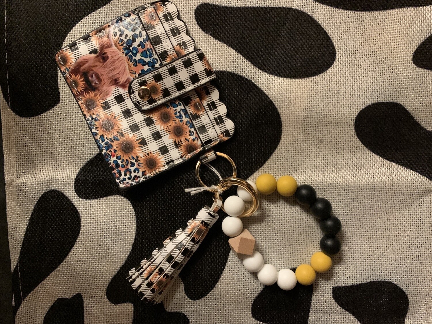 Wristlet Wallet Keychain Set, Style: Gingham